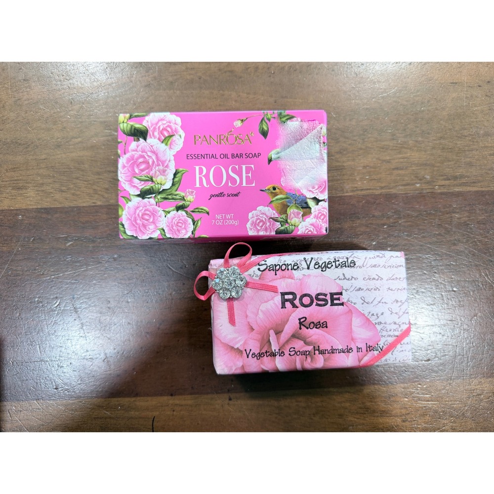 Panrosa Rose Essential Oil Soap & Handmade Italian Vegetable Soap Bundle 2pk